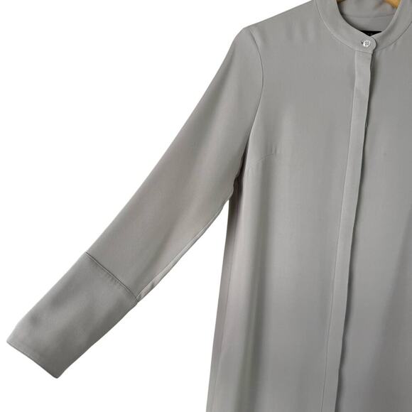 Xander 100% Silk Long Button Down Tunic Blouse Shirt Dress in Light Gray, Size 4 - Picture 6 of 10